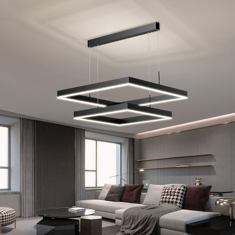 Square Shape Metal Hanging Lights Modern Style Hanging Light Fixtures in Black