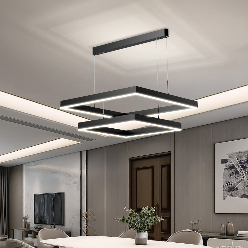 Square Shape Metal Hanging Lights Modern Style Hanging Light Fixtures in Black