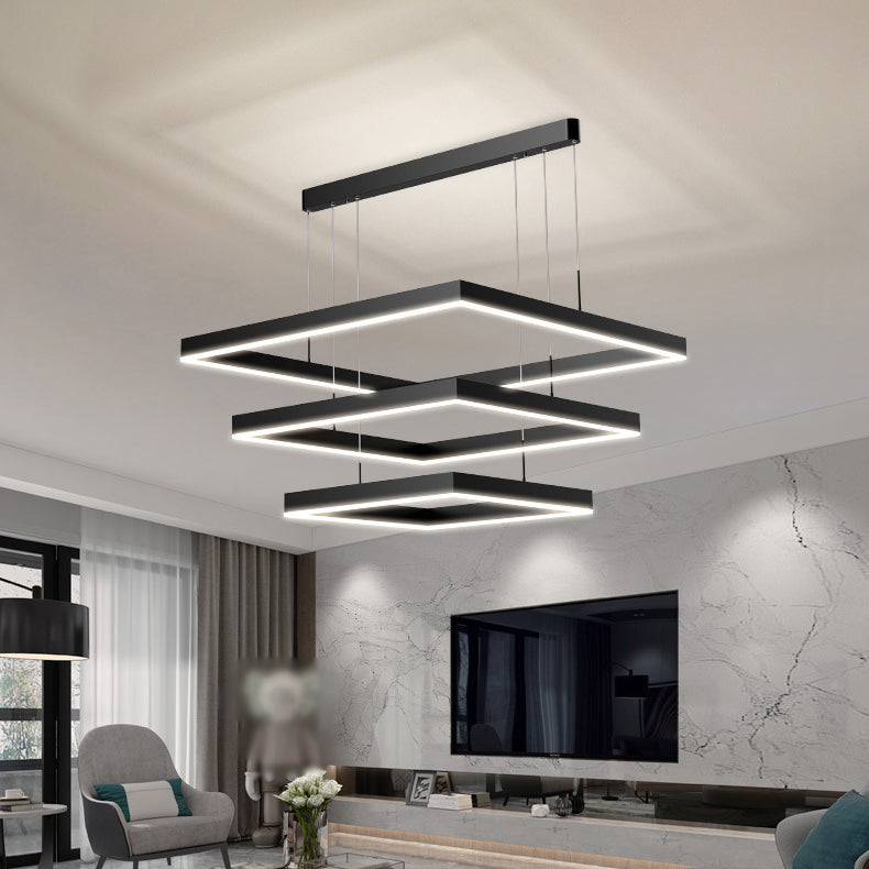 Square Shape Metal Hanging Lights Modern Style Hanging Light Fixtures in Black