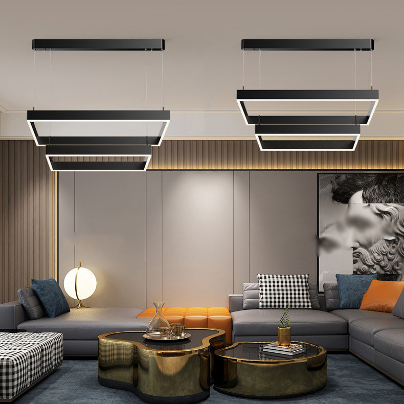 Square Shape Metal Hanging Lights Modern Style Hanging Light Fixtures in Black