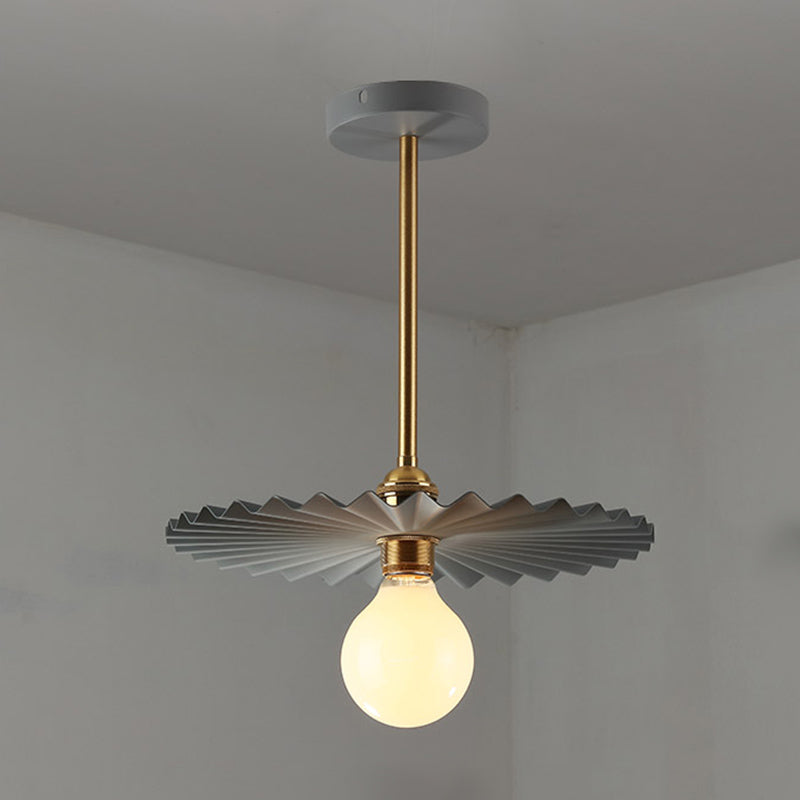 Metal Pleated Shade Pendant Lighting Macaron Style 1-Light Suspension Light