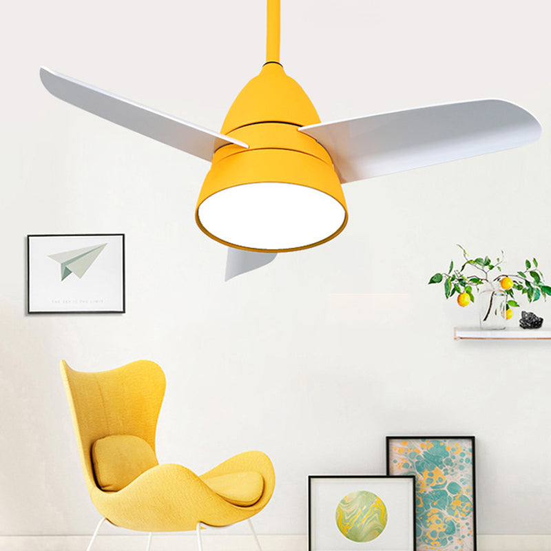 Metal Flush Mount Fan Lamp Macaroon Style LED 3 Gears Ceiling Fan Light for Living Room