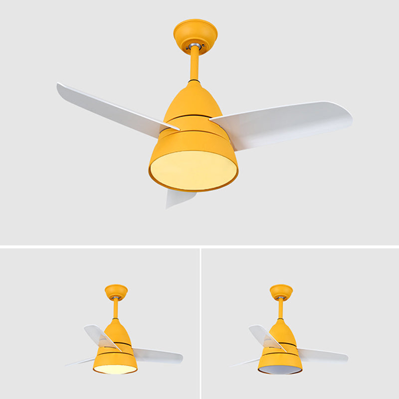 Metal Flush Mount Fan Lamp Macaroon Style LED 3 Gears Ceiling Fan Light for Living Room