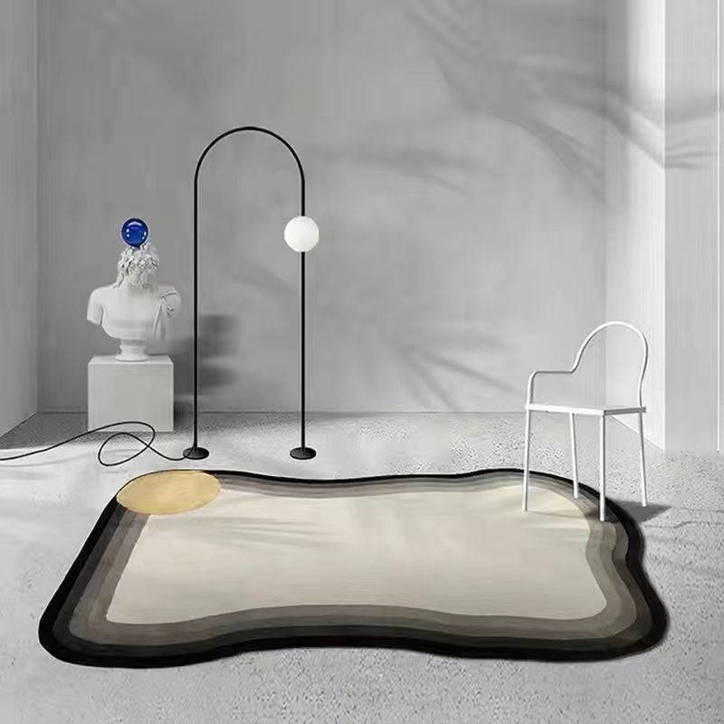 White Color Block Rug Polyester Modern Rug Stain Resistant Rug for Living Room