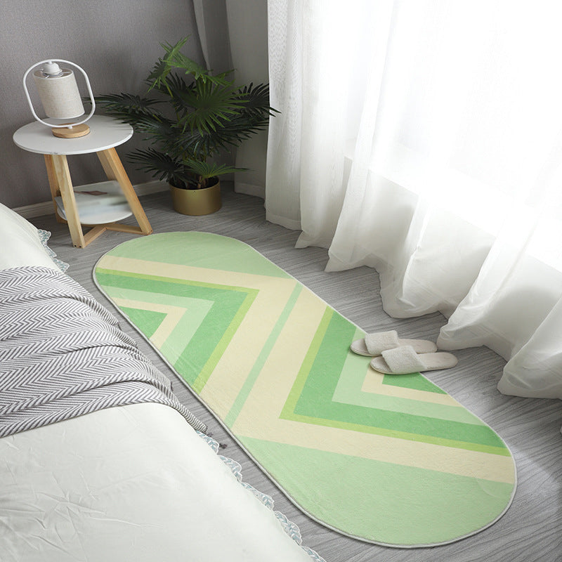 Green Casual Carpet Polyester Stripe Carpet Non-Slip Backing Rug for Drawing Room