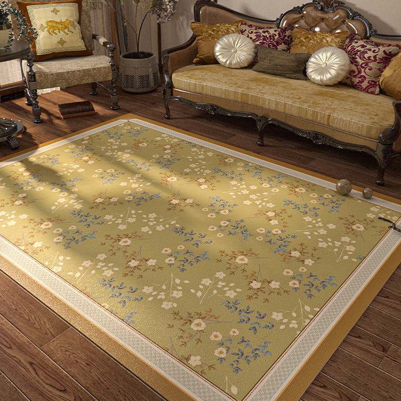 Beige Retro Carpet PU Flowers Carpet Stain Resistant Carpet for Home Decor
