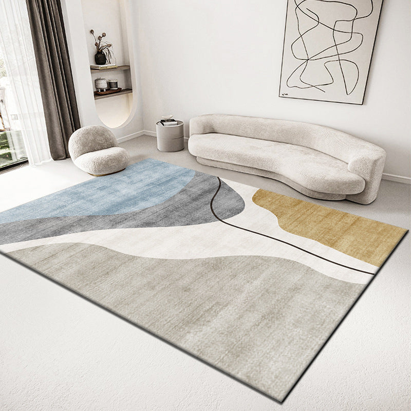 Grey Contrast Color Rug Polyester Modern Area Rug Washable Rug for Living Room