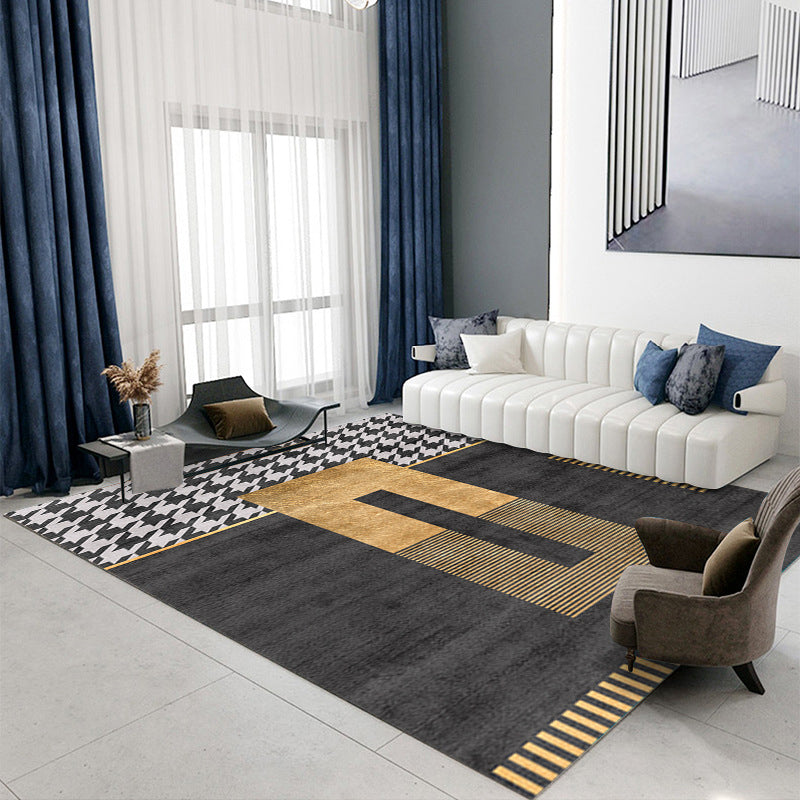Gray Modern Rug Polyester Extravagant Rug Stain Resistant Rug for Home Decor