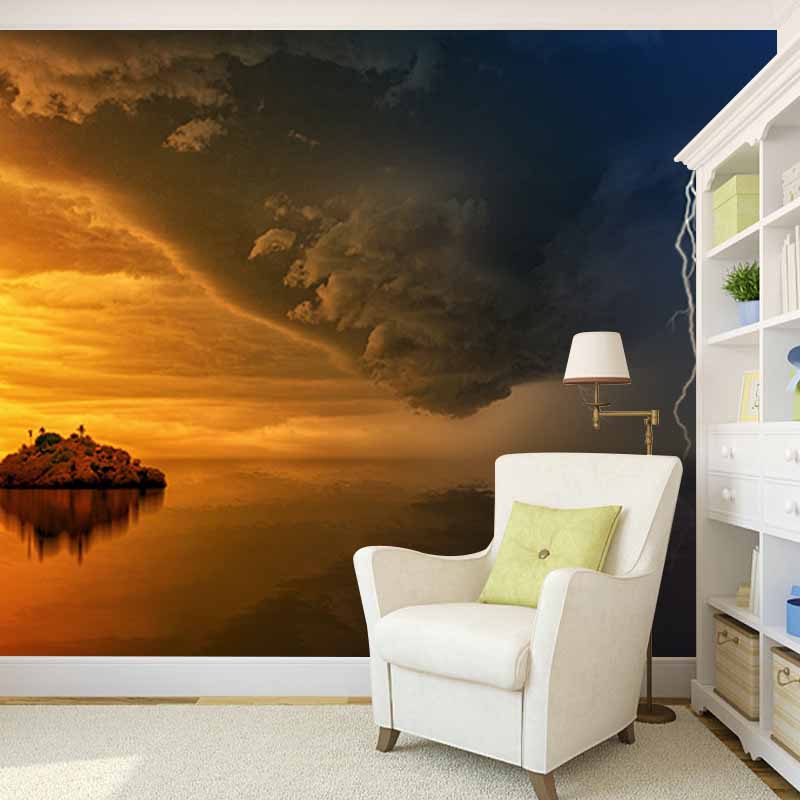 Photography Stain Resistant Mural Wallpaper Setting Sun Sleeping Room Wall Mural