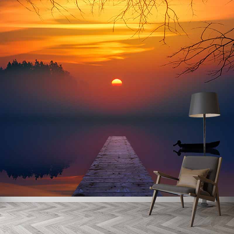 Setting Sun Resistant Mural Wallpaper Environment Friendly Sleeping Room Wall Mural