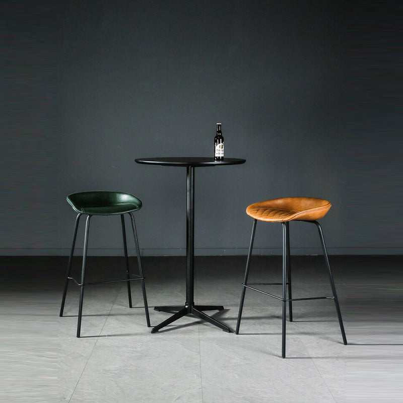 Industrial Matte Finish Leather Barstool Living Room Low Back Stool