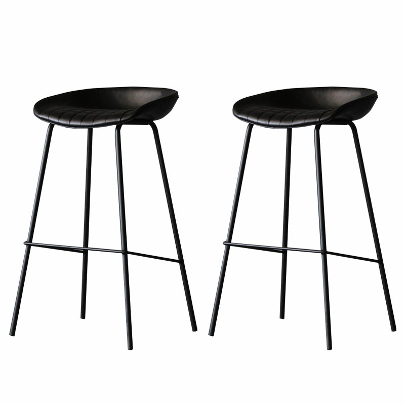 Industrial Matte Finish Leather Barstool Living Room Low Back Stool