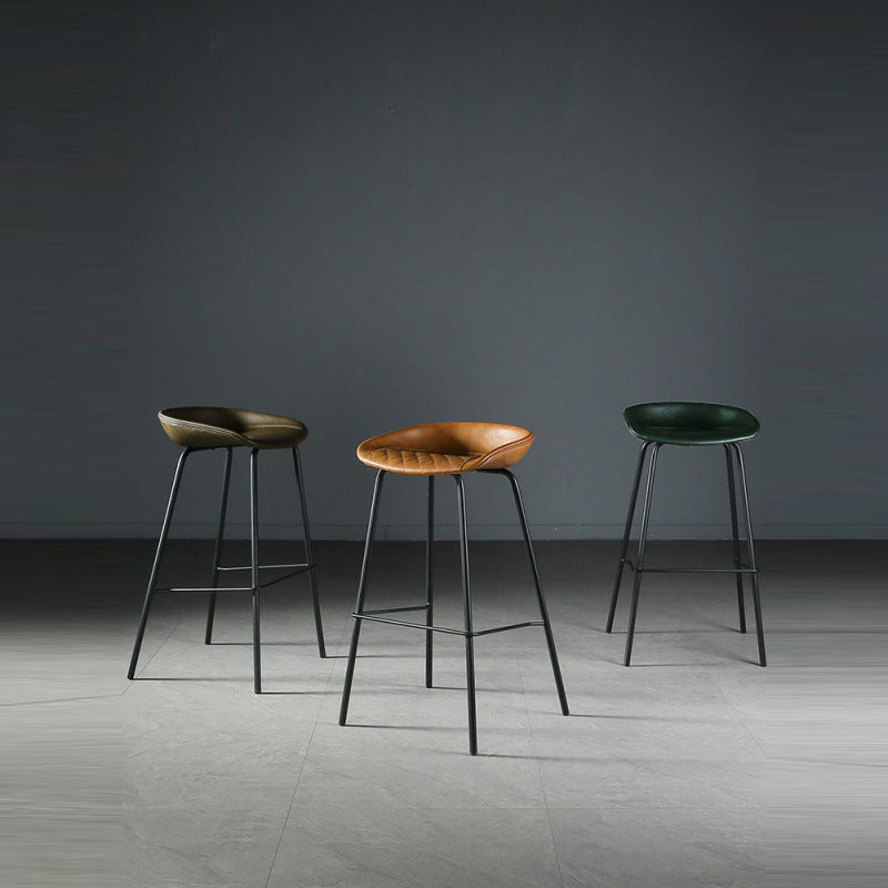 Industrial Matte Finish Leather Barstool Living Room Low Back Stool