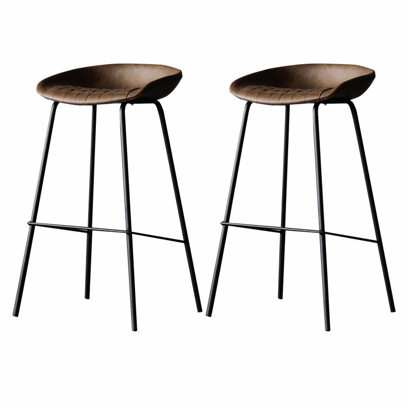 Industrial Matte Finish Leather Barstool Living Room Low Back Stool