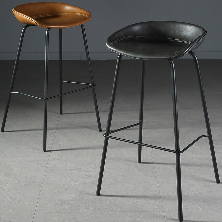 Industrial Matte Finish Leather Barstool Living Room Low Back Stool