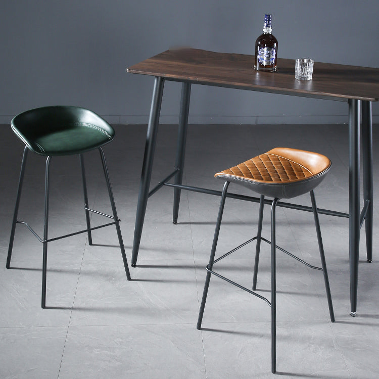 Industrial Matte Finish Leather Barstool Living Room Low Back Stool