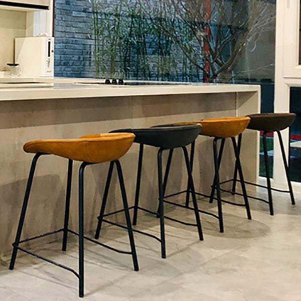 Industrial Matte Finish Leather Barstool Living Room Low Back Stool