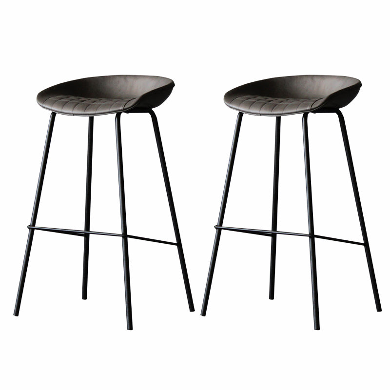 Industrial Matte Finish Leather Barstool Living Room Low Back Stool