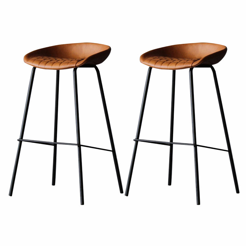 Industrial Matte Finish Leather Barstool Living Room Low Back Stool
