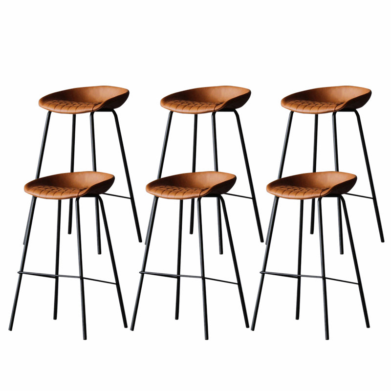 Industrial Matte Finish Leather Barstool Living Room Low Back Stool