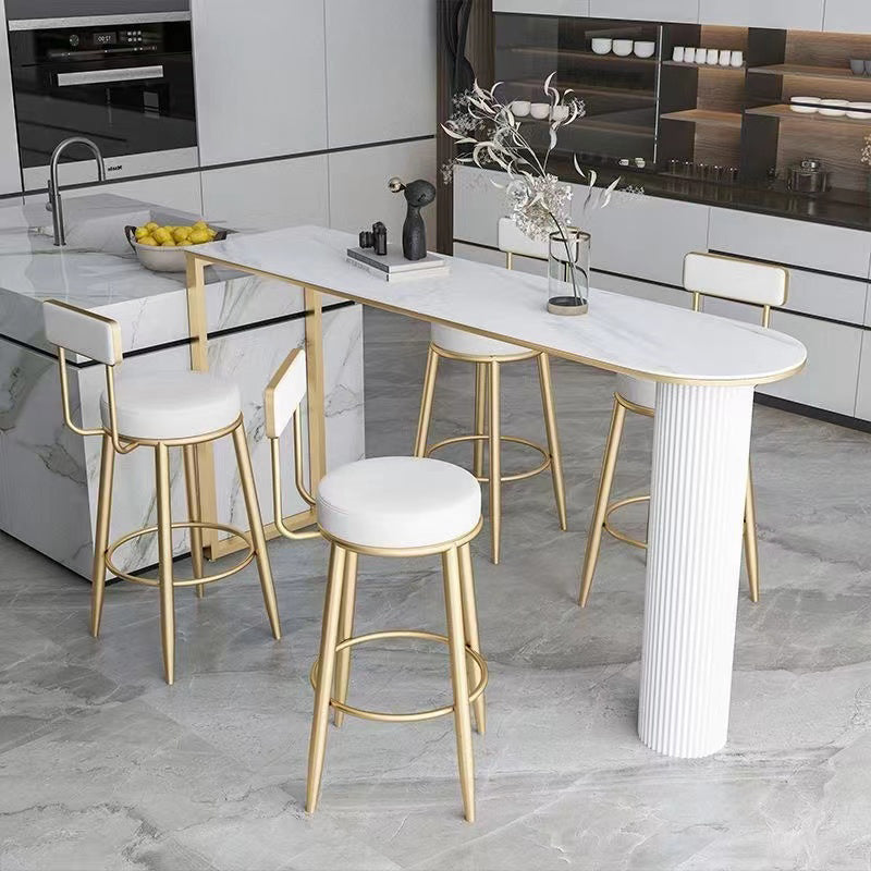 Modern Armless Backrest Counter Stool Iron Dining Room Bar Stool with Leather Cushion