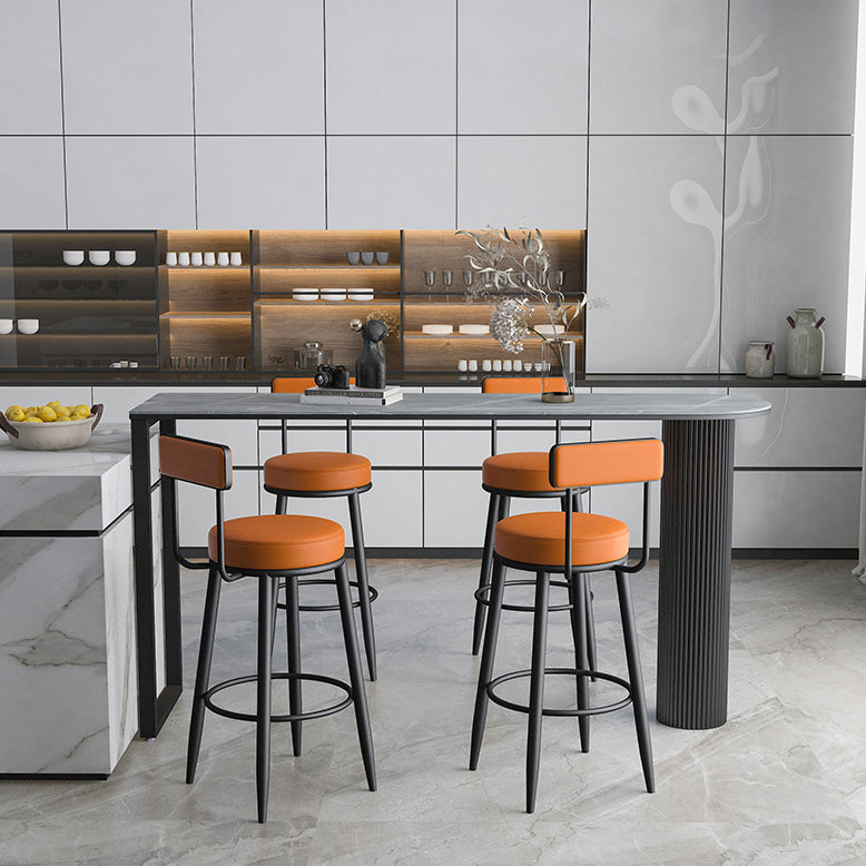 Modern Armless Backrest Counter Stool Iron Dining Room Bar Stool with Leather Cushion