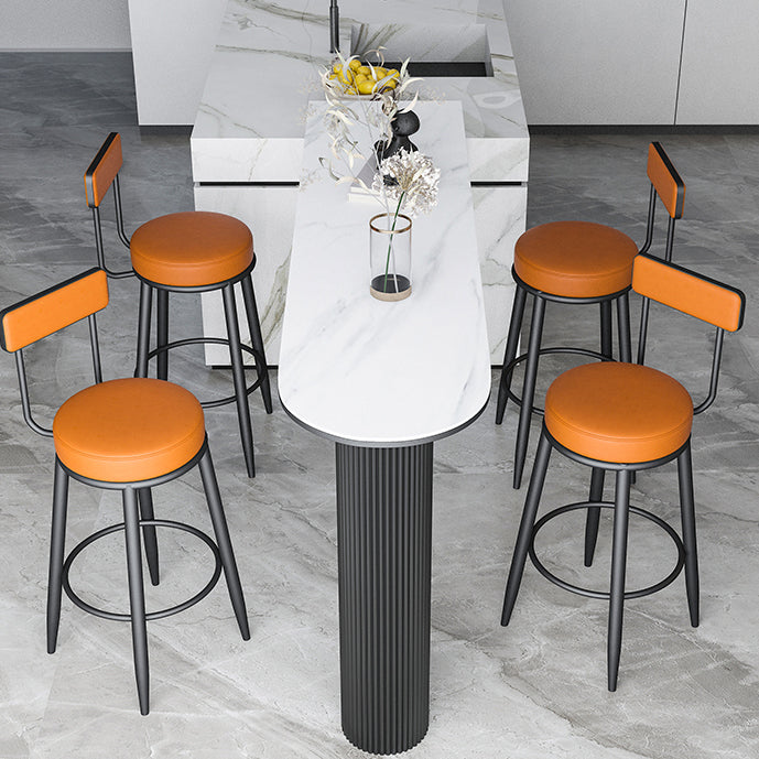 Modern Armless Backrest Counter Stool Iron Dining Room Bar Stool with Leather Cushion