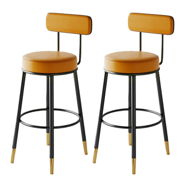 Modern Armless Backrest Counter Stool Iron Dining Room Bar Stool with Leather Cushion
