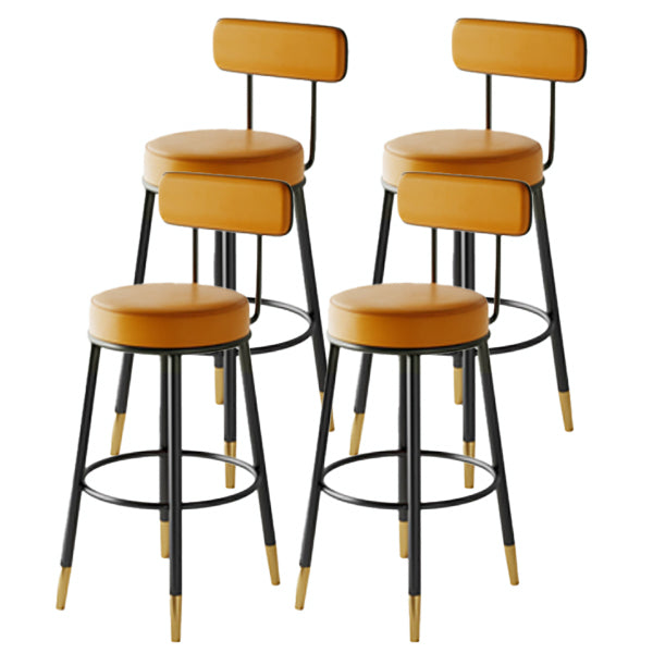 Modern Armless Backrest Counter Stool Iron Dining Room Bar Stool with Leather Cushion