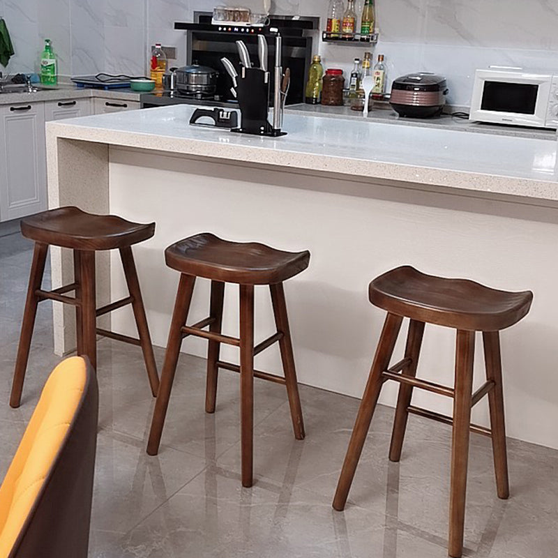 Modern Armless Counter Stool Pine Wood Cafe Bar Stool with Wooden Seat and Pedal