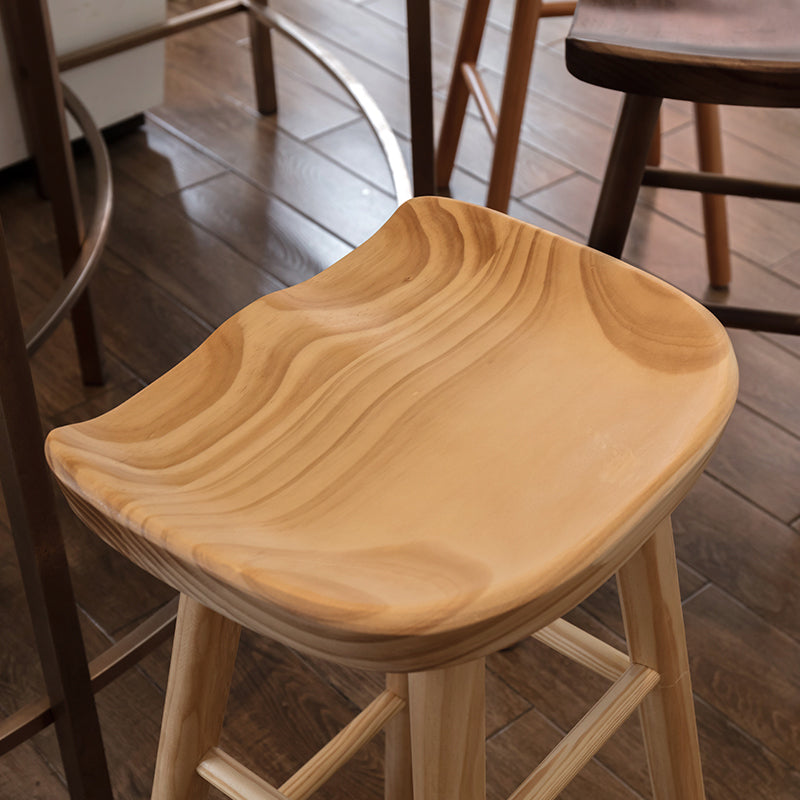 Modern Armless Counter Stool Pine Wood Cafe Bar Stool with Wooden Seat and Pedal
