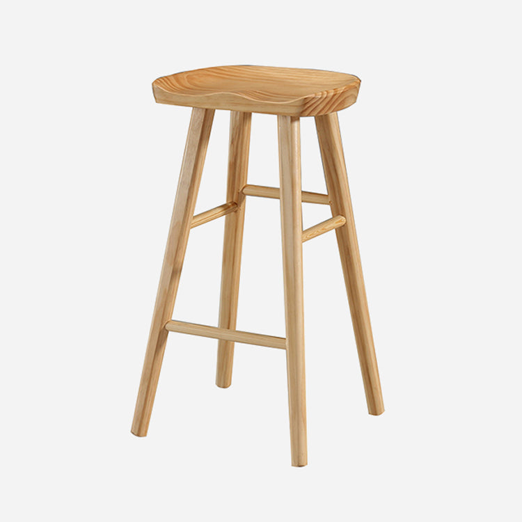 Modern Armless Counter Stool Pine Wood Cafe Bar Stool with Wooden Seat and Pedal