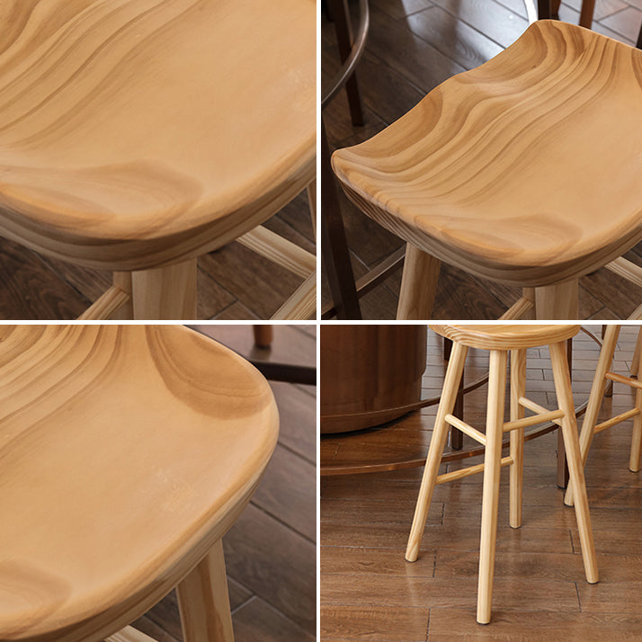 Modern Armless Counter Stool Pine Wood Cafe Bar Stool with Wooden Seat and Pedal