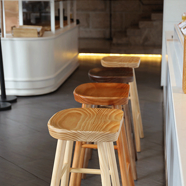 Modern Armless Counter Stool Pine Wood Cafe Bar Stool with Wooden Seat and Pedal