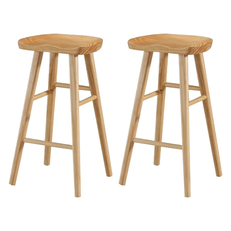 Modern Armless Counter Stool Pine Wood Cafe Bar Stool with Wooden Seat and Pedal
