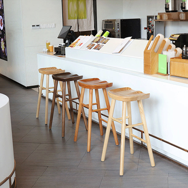 Modern Armless Counter Stool Pine Wood Cafe Bar Stool with Wooden Seat and Pedal