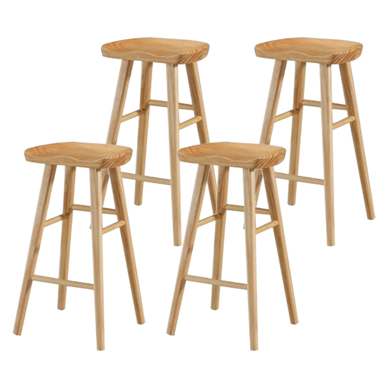 Modern Armless Counter Stool Pine Wood Cafe Bar Stool with Wooden Seat and Pedal