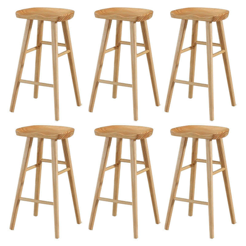 Modern Armless Counter Stool Pine Wood Cafe Bar Stool with Wooden Seat and Pedal