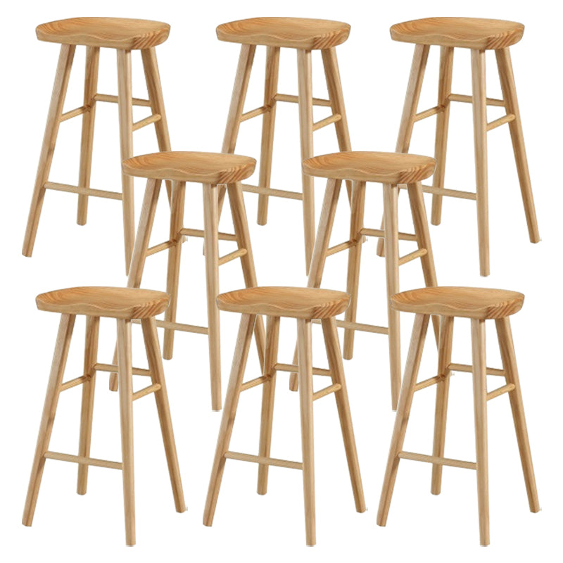 Modern Armless Counter Stool Pine Wood Cafe Bar Stool with Wooden Seat and Pedal