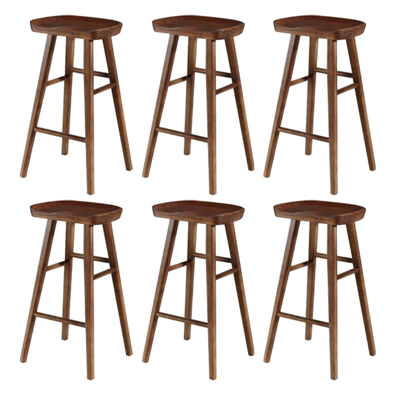 Modern Armless Counter Stool Pine Wood Cafe Bar Stool with Wooden Seat and Pedal