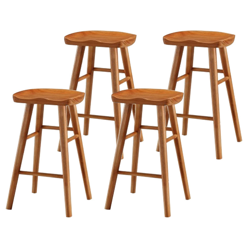 Modern Armless Counter Stool Pine Wood Cafe Bar Stool with Wooden Seat and Pedal