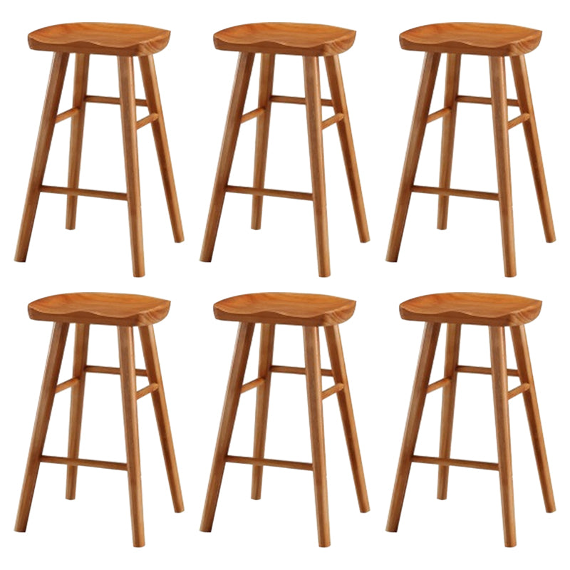 Modern Armless Counter Stool Pine Wood Cafe Bar Stool with Wooden Seat and Pedal