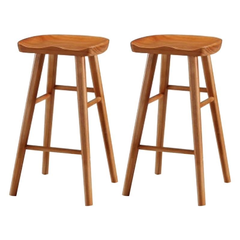 Modern Armless Counter Stool Pine Wood Cafe Bar Stool with Wooden Seat and Pedal