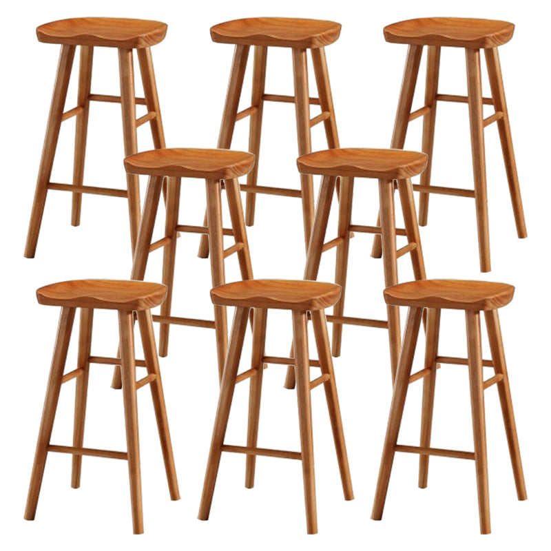 Modern Armless Counter Stool Pine Wood Cafe Bar Stool with Wooden Seat and Pedal