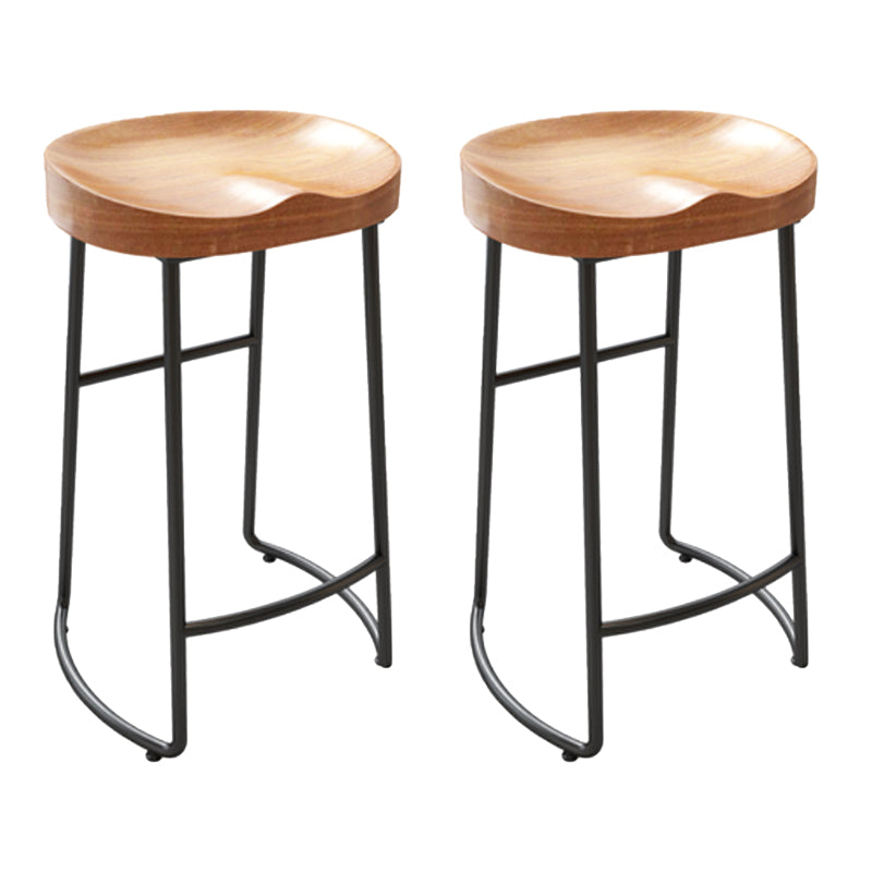 Modern Armless Counter Stool Iron Cafe Bar Stool with Wooden Seat and Pedal
