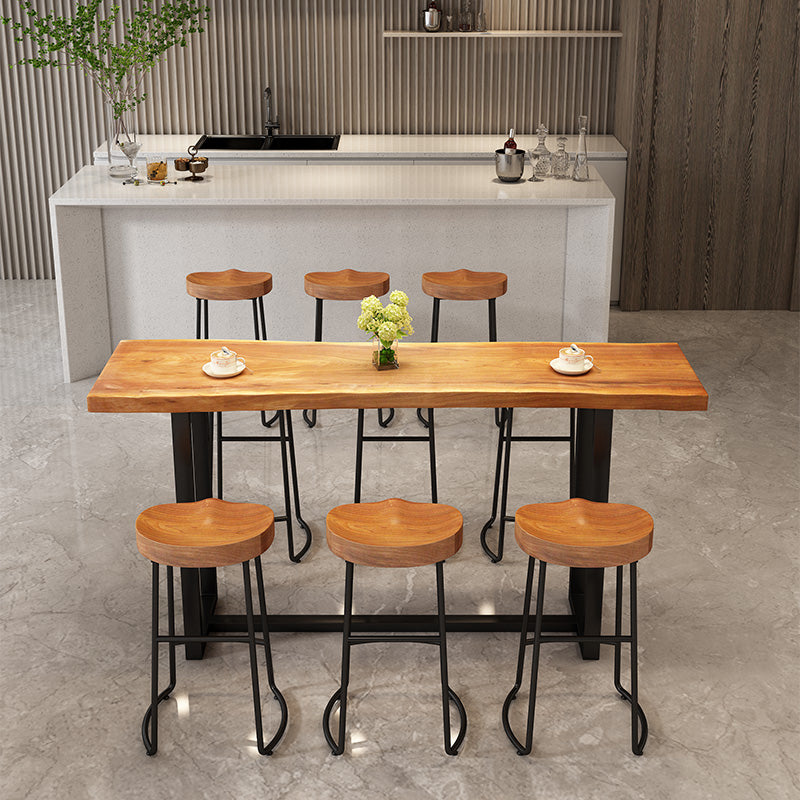 Modern Armless Counter Stool Iron Cafe Bar Stool with Wooden Seat and Pedal