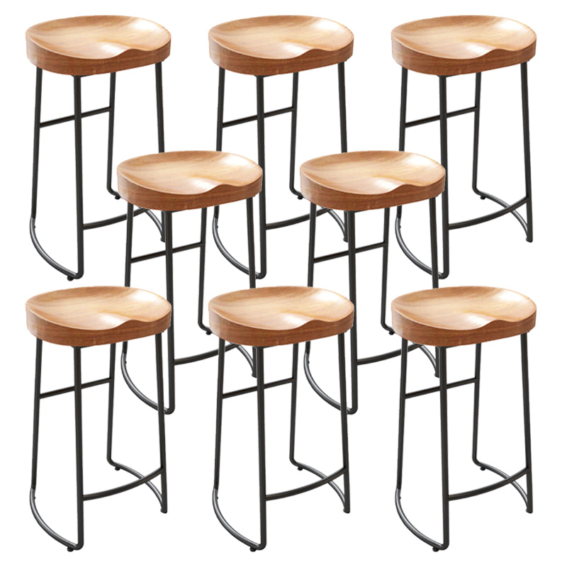 Modern Armless Counter Stool Iron Cafe Bar Stool with Wooden Seat and Pedal