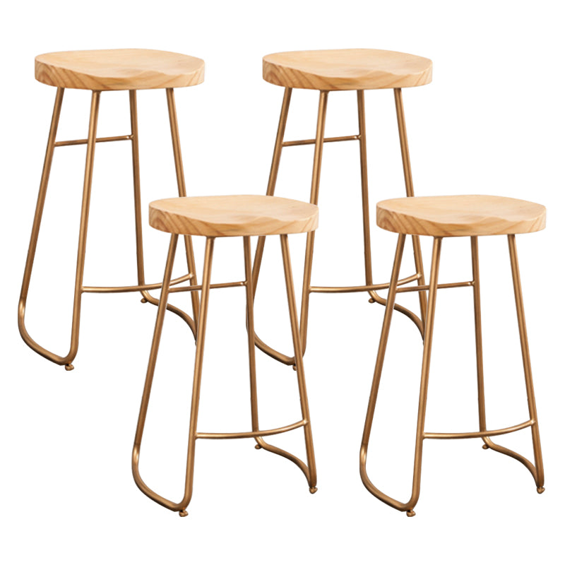 Modern Armless Counter Stool Iron Cafe Bar Stool with Wooden Seat and Pedal