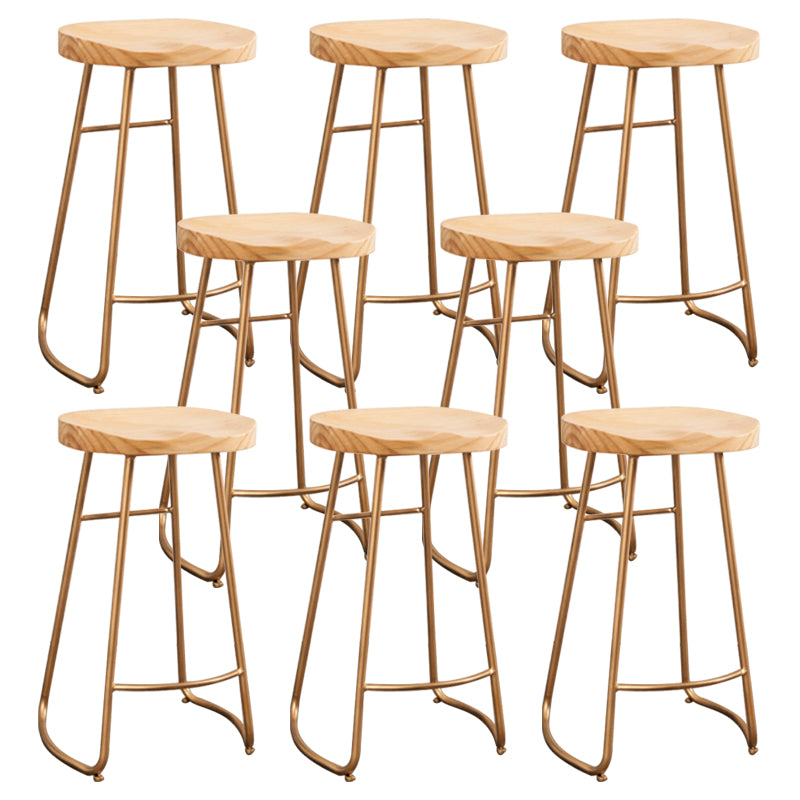 Modern Armless Counter Stool Iron Cafe Bar Stool with Wooden Seat and Pedal