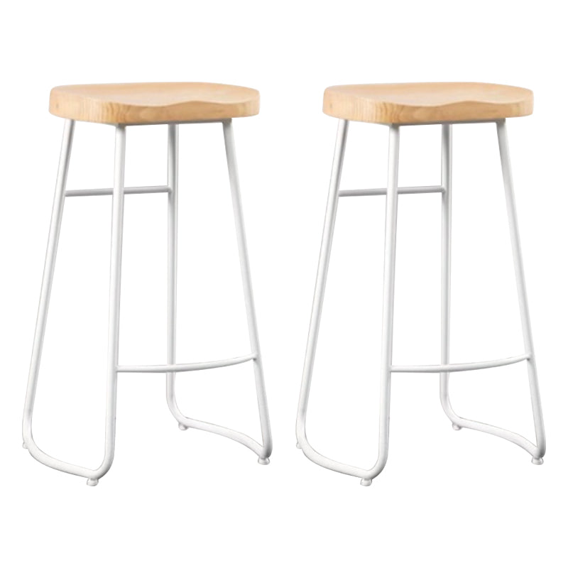 Modern Armless Counter Stool Iron Cafe Bar Stool with Wooden Seat and Pedal